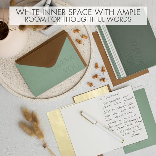 ZICOTO Beautiful Thank You Cards Set of 30 With Envelopes and Stickers | Elegant Blank Cards for Personalized Notes - Bulk Stationary Set for All Occasions Incl. Weddings, Business & Baby Showers - color: Sage