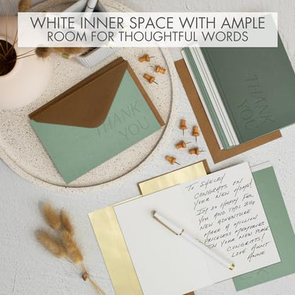 ZICOTO Beautiful Thank You Cards Set of 30 With Envelopes and Stickers | Elegant Blank Cards for Personalized Notes - Bulk Stationary Set for All Occasions Incl. Weddings, Business & Baby Showers - color: Sage