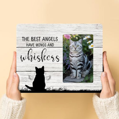 Cat Memorial Gifts for Loss of Cat, Pet Sympathy Gift Wooden Picture Frames, 4x6 inch Photo - color: Brown