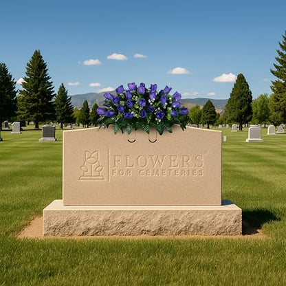 30" Headstone Flower Saddle Artificial Cemetery Flowers - Gravesite Flowers - Purple Roses - color: Purple Roses, size: (1) Saddle