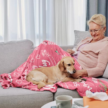 Warm Hug Get Well Throw Blanket Gifts for Women 52'' x 60'' | You're Loved Blankets with Inspirational Words after Surgery Cancer Recovery Gifts for Friends,Sister,Daughter - color: Pink Warm Hug