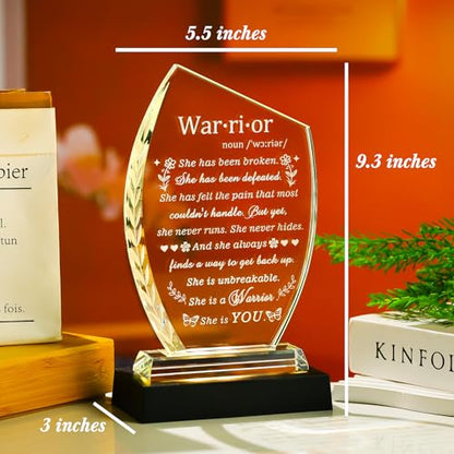 Inspirational Cancer Survivor Gifts for Women - Warrior She is You | Engraved Crystal Plaque Decor with Light Base, Cancer Fighter Patients Sympathy Gift for Woman Mom Friend Birthday Christmas - style: Cancer Survivor +Light Base