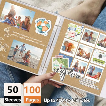 Vienrose Scrapbook Photo Album,12x12 Inch,3 Ring Binder,Off White,100 Pages | Linen Cover Scrapbook, 50 Plastic Sleeves, 100 Blank Black Inner Pages for Wedding Birthday Travel Baby - color: Beige, size: 12 X 12 IN 50 Sheets