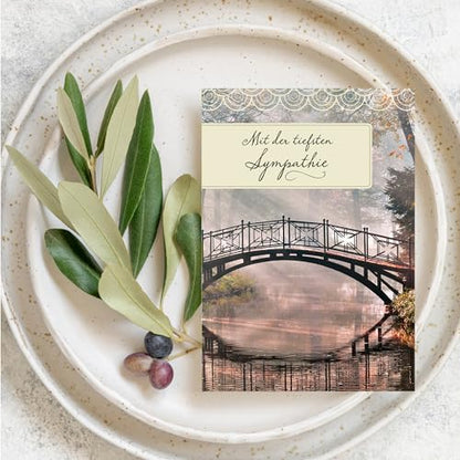 Designer Greetings German Language Sympathy Cards 6 Pack | Boxed Card Set, Matching Envelopes, Foil and Glitter Details - style: 6 PK German Sympathy - Bridge on River