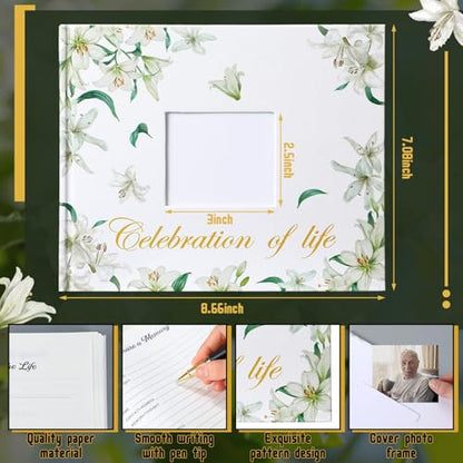 Patelai Funeral Guest Book with Pen, White Flower - style: White Flower