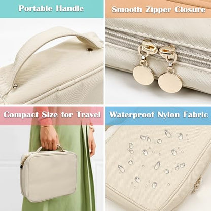 Travel Jewelry Organizer Case,Jewelry Bags Jewelry Storage Book Binder with Clear Zipper Velvet Pouch for Traveling,Earrings, Rings, Necklace, Bracelet (White) - color: Beige