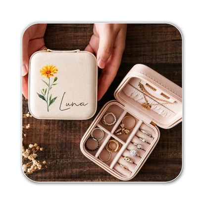 Ajiangwu Bridesmaid Gifts,Personalized Travel Jewelry Case with Custom Name,Small Jewelry Organizer for Rings, Necklaces, Bracelets, Earring,Bridesmaid Proposal Gifts Ideas - color: Design 2