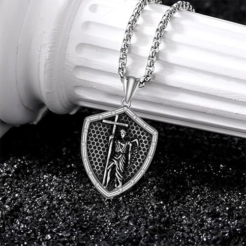 925 Sterling Silver Patron Saint Necklace Amulet Miraculous Medal Pendant Jewelry for Men Women with Friendship Talisman Travel Inspirational Gifts - color: black-D