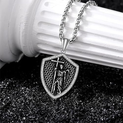 925 Sterling Silver Patron Saint Necklace Amulet Miraculous Medal Pendant Jewelry for Men Women with Friendship Talisman Travel Inspirational Gifts - color: black-D