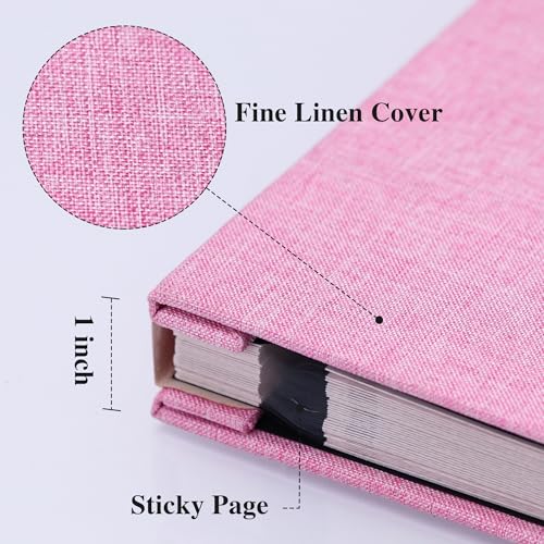 Vienrose Large Photo Album Self Adhesive for 4x6 8x10 Pictures Linen Scrapbook Album DIY 40 Blank Pages with A Metallic Pen | Linen Cover, Scrapbook, Fits 4X6 8X10 Pictures, Metallic Pen Included, Diy - color: Pink, size: 11"x10.6" 40Pages