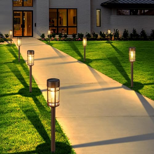 Mancra 8 Pack Solar Outdoor Lights, Bright Up to 12 Hrs Solar Lights for Outside, Waterproof Solar Garden Lights for Patio, Yard and Landscape, Brown - color: Brown