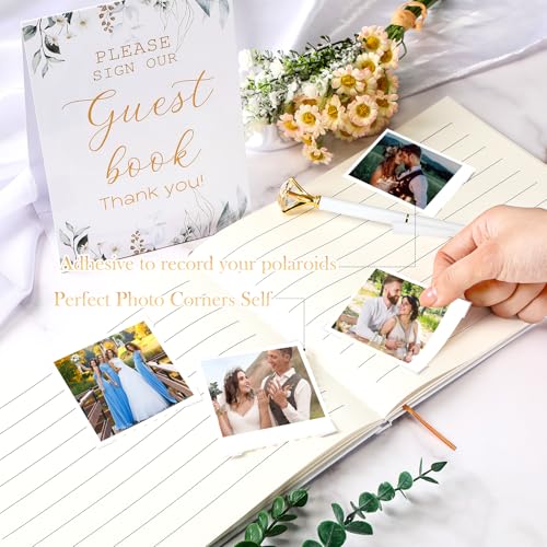 Wedding Guest Book with Pen and Table Sign, 7x9 Inch Photo Guestbook with 88 Lined Pages, Personalized Guestbook Photo Album Sign in Book for Reception Bridal Shower Wedding Birthday Party(Greenery) - style: Greenery
