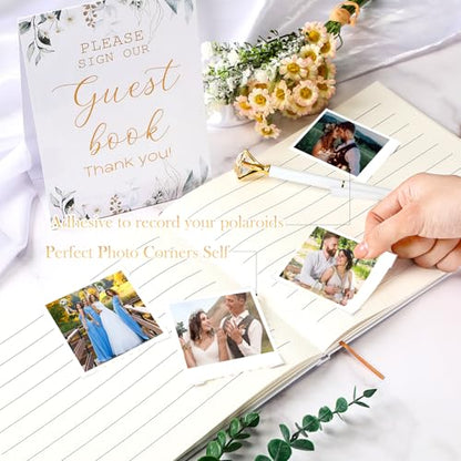 Wedding Guest Book with Pen and Table Sign, 7x9 Inch Photo Guestbook with 88 Lined Pages, Personalized Guestbook Photo Album Sign in Book for Reception Bridal Shower Wedding Birthday Party(Greenery) - style: Greenery