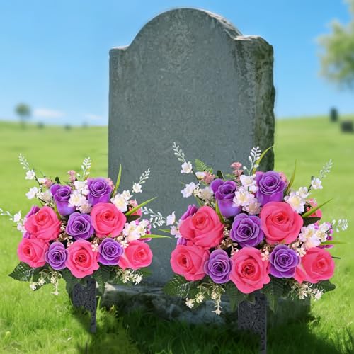 MARTINE MALL 2 Sets Artificial Cemetery Flowers for Grave, (Colorful)