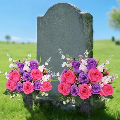 MARTINE MALL 2 Sets Artificial Cemetery Flowers for Grave, (Colorful)