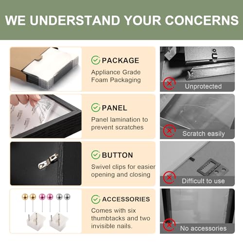 16x20 Large Shadow Box Frame with Thickened Acrylic Panel & Pins - color: Black+foam Back+foam Packaging, size: 16x20