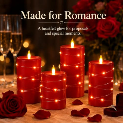 Upinmz Red Real Wax Flameless Candles, 3-Pack, Remote Timer, String Lights - size: Red-Wax-3 Pack