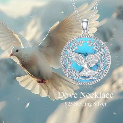Dove/Hummingbird/Red Cardinal/Dragonfly/Butterfly Necklace 925 Sterling Silver Turquoise/Opal/MoonStone/Crystal/Malachite Bird Necklace Dove Pendant Jewelry for Women Men - color: Dove Larimar