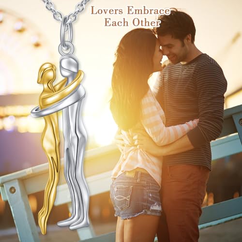 FLYOW S925 Sterling Silver Best Friend Couple Pendant Friendship Sun Moon Lotus Yin Yang Matching Bff Necklace for Women Jewelry - style: Hug-Cut Facet