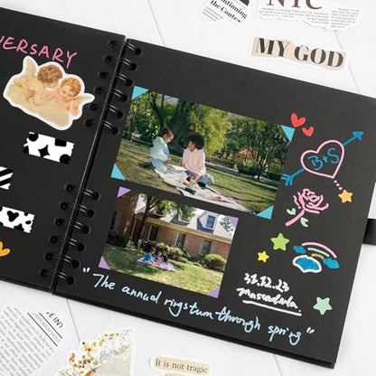 Mauproy 8 x 8 Inch Small Black Scrapbook Album, 40 Pages | Photo Album with Black Pages, Kraft Paper Hardcover Memory Book with DIY Accessories Kit for Birthday, Wedding, Travel - size: 8 x 8 Inches