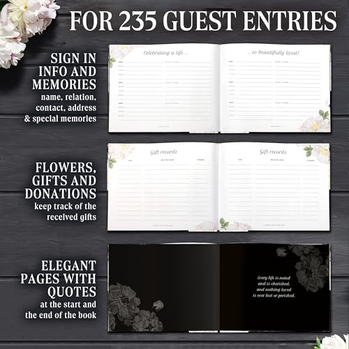 Funeral Guest Book for Memorial Service, Guest Book for Funeral with 1 Signature Pen, Black Furnal Book, Guest Book Funeral, Memorial Book for Funeral, in Loving Memory Guest Book