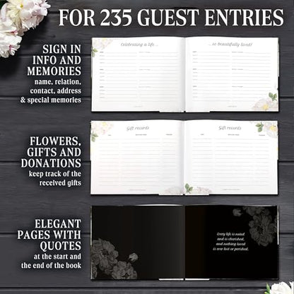 Funeral Guest Book for Memorial Service, Guest Book for Funeral with 1 Signature Pen, Black Furnal Book, Guest Book Funeral, Memorial Book for Funeral, in Loving Memory Guest Book