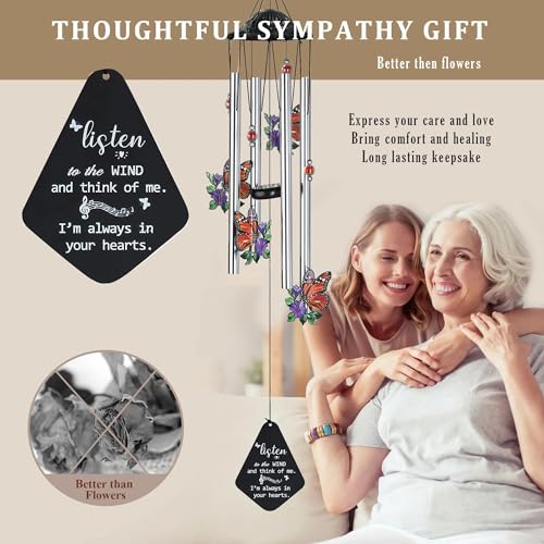 YU FENG Butterfly Memorial Wind Chime, Crystal Suncatcher Outdoor Decor | 34 Inch Metal Wind Chime, Butterfly Design, Sympathy Bereavement Gift, Garden Yard Patio Hanging Decoration - style: Autumn Garden – Butterfly – 34 Inch