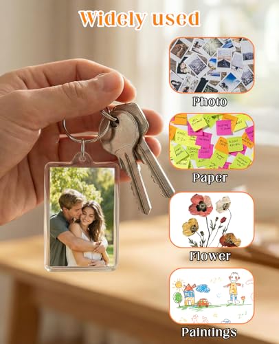 20 PCS Acrylic Photo Frame Keychain Holder, 2 X 3 Inch Pictures Insert Blank Keyring Clear Picture Holders for DIY