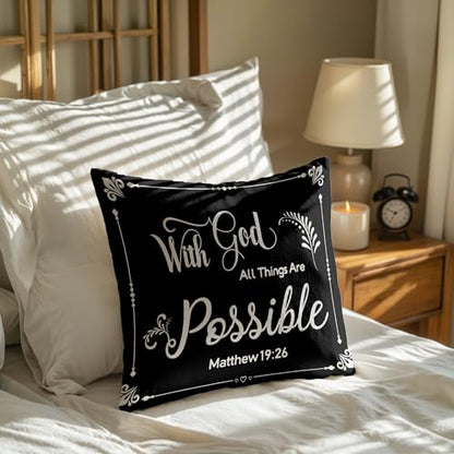 with God All Things are Possible Religious Scripture Black Bible Verses Everything is Possible with God Bibical Throw Pillow Covers 18x18 inch Inspirational Gifts，Christian Gifts - color: 04 Christian
