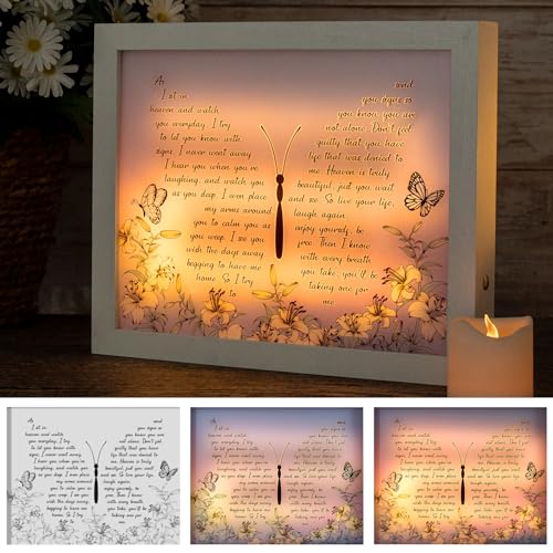 Sympathy Gift LED Memorial Shadow Box Memorial Gifts for Loss of Loved One Mother Mom Dad Father, in Memory of Loved One Gifts - size: As I Sit In Heaven White