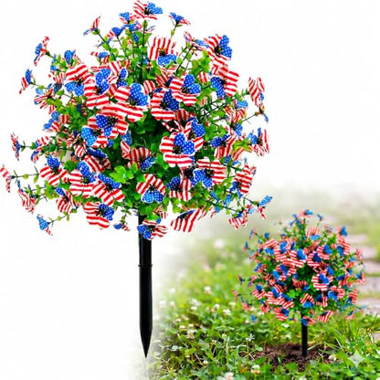 Patriotic Red White and Blue Artificial Flowers,Unique Flag Pattern - color: Patriotic Flag Print