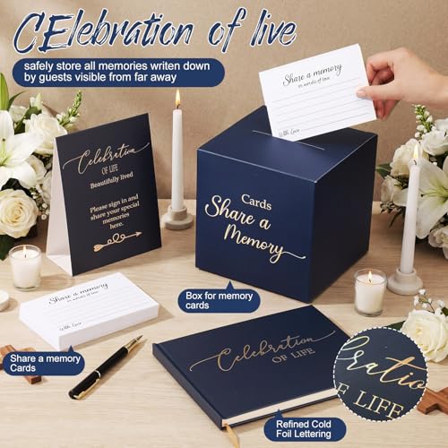 Engrowtic 64 Pcs Guest Book Set Funeral Guest Book Memorial Service, Blue - color: Blue