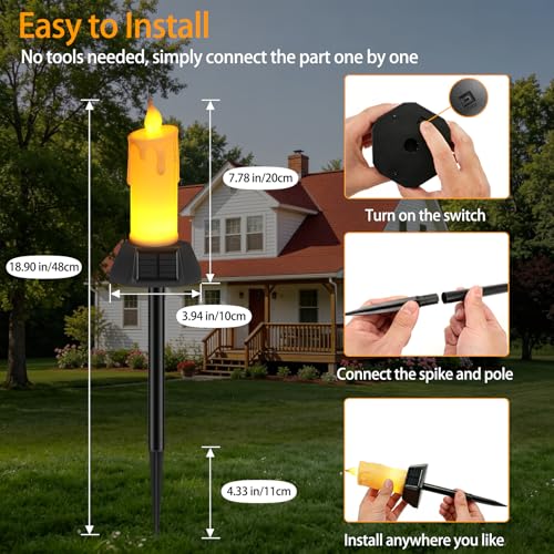Flameless Grave Candles for Cemetery, Memorial Remembrance Climbing Flame Candles, Solar Powered Waterproof Outdoor Plastic Pillars with Detachable Stake (2 Pack) - size: 2 Pack