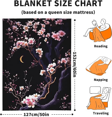 Japanese Cherry Blossoms Fleece Throw Blanket, Blankets for Couch 50"×60" - color: Japanese Cherry Blossoms
