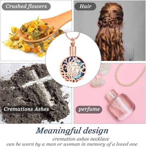 zeqingjw Pet Cremation Jewelry Tree of Life Urn Necklace for Ashes for Dog/Cat Funeral Ashes Keepsake Paw Print Urn Pendant Memorial Jewellery - color: Rose Gold-Blue