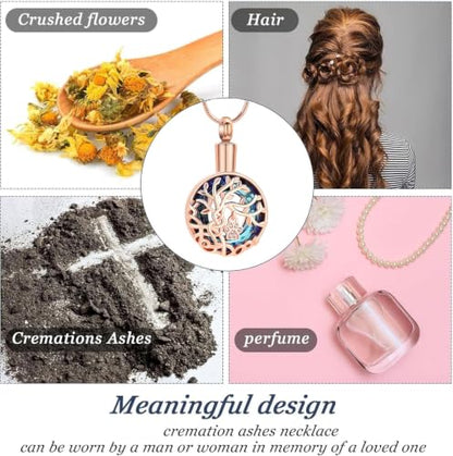 zeqingjw Pet Cremation Jewelry Tree of Life Urn Necklace for Ashes for Dog/Cat Funeral Ashes Keepsake Paw Print Urn Pendant Memorial Jewellery - color: Rose Gold-Blue
