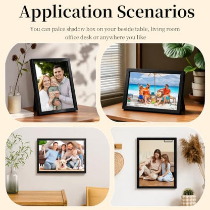 Shadow Box Frame 8"x 10" - 4 Pack Wood Deep Shadowbox with Glass | Shadow Boxes Display Cases Suitable for Photos, Dried Flowers, DIY Crafts Medals Picture Frames for Wall Tabletop (Black) - size: 8x10-4pcs-black