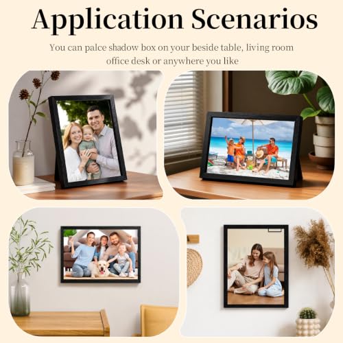 Shadow Box Frame 8"x 10" - 4 Pack Wood Deep Shadowbox with Glass | Shadow Boxes Display Cases Suitable for Photos, Dried Flowers, DIY Crafts Medals Picture Frames for Wall Tabletop (Black) - size: 8x10-4pcs-black