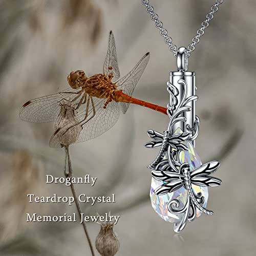PELOVNY Urn Necklace for Ashes 925 Sterling Silver Butterfly Dragonfly Bee Phoenix Hummingbird Urn Necklaces Animal Crystal Cremation Jewelry for Ashes Cat Dog Pet Memorial Gifts - color: 20-Dragonfly Urn
