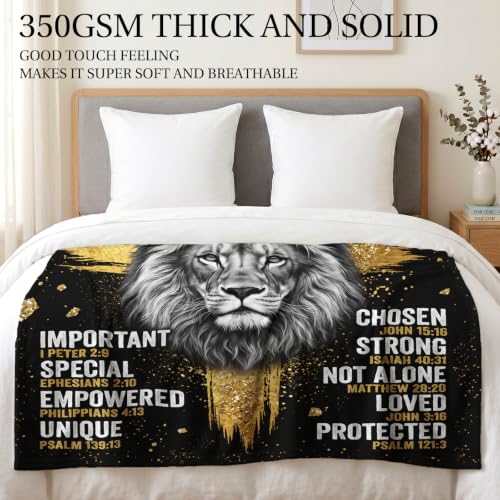 Jekeno Religious Lion Gifts Blanket Christian Verse Throw Blanket | 50x60 Inch Flannel Faith Bible Verse Pattern Blanket Gifts for Baptism Confirmation Christmas Birthday Women Men - color: Lion, size: 50x60 Inch