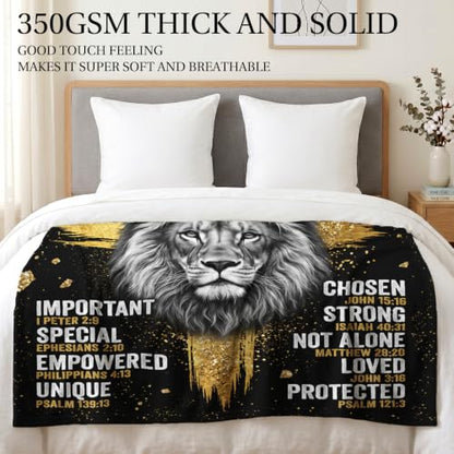 Jekeno Religious Lion Gifts Blanket Christian Verse Throw Blanket | 50x60 Inch Flannel Faith Bible Verse Pattern Blanket Gifts for Baptism Confirmation Christmas Birthday Women Men - color: Lion, size: 50x60 Inch