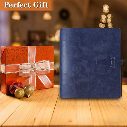 Genuine Leather 4x6 Photo Album, with Writing Space - color: Dark Blue
