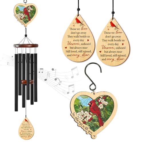 FLAGWIX Sympathy Gifts for Loss of Loved One - Large Outdoor Wind Chimes for Outside 32in - Cardinal Gifts for Women Men, Memorial Gift, Sympathy Gift Ideas, Cardinal Wind Chimes for Loss of Loved One - color: Black Cardinal Memory