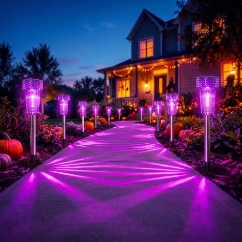 Halloween Solar Lights Outdoor Waterproof Purple Landscape Lights, 8 Pack - color: Purple, size: 8Pack