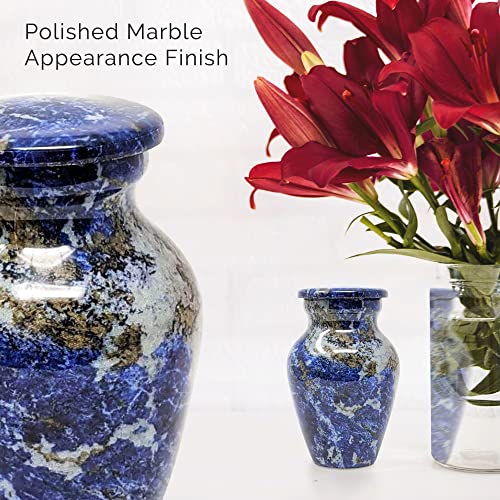 Set of 4 Elegant Marble Style Keepsake Urns – Metal Little Mini Urn for Human Ashes – Secure Screw Top – Small Personal Size – Blue Agate Finish - color: 4 Blue Agatha