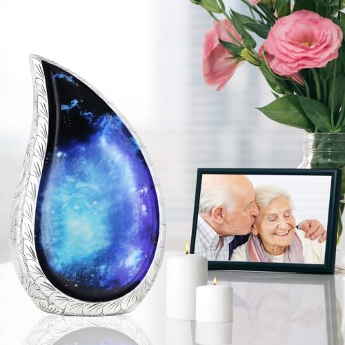 M MEILINXU Blue and Black Urns for Human Ashes Adult Man, Galaxy Tear Drop - color: Blue & Black, size: Large / Full Size