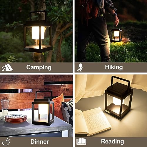 Solar Lantern Outdoor Table Lamp, Cordless Rechargeable Light | Bright, 4800mAh, 50H Battery Life, Portable LED Light , USB-C & Solar Charging, for Camping, Backyard, Patio Decor, 3 Level