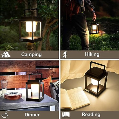 Solar Lantern Outdoor Table Lamp, Cordless Rechargeable Light | Bright, 4800mAh, 50H Battery Life, Portable LED Light , USB-C & Solar Charging, for Camping, Backyard, Patio Decor, 3 Level
