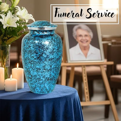 Alpha Living Home Cremation Urn for Human Ashes, Blue, Adult - color: Dark Blue/Silver/Black, size: Classic Marble 11"H x 6"W
