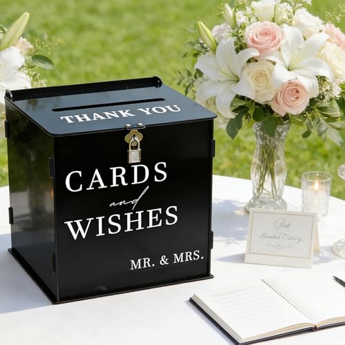 Black Acrylic Card Box with Slot & Lock, DIY Large Wedding Card Boxes for Reception, Elegant Money Envelop Gift Cards Box for Party Wedding Birthday Baby Shower Graduation Table Decor - style: Acrylic